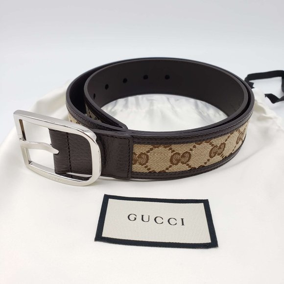 Gucci Accessories - 100% Authentic Gucci GG Leather Canvas Brown Belt